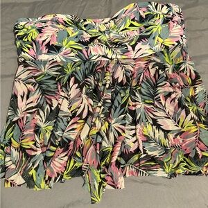 Tropical Leaf Print Strapless swim top